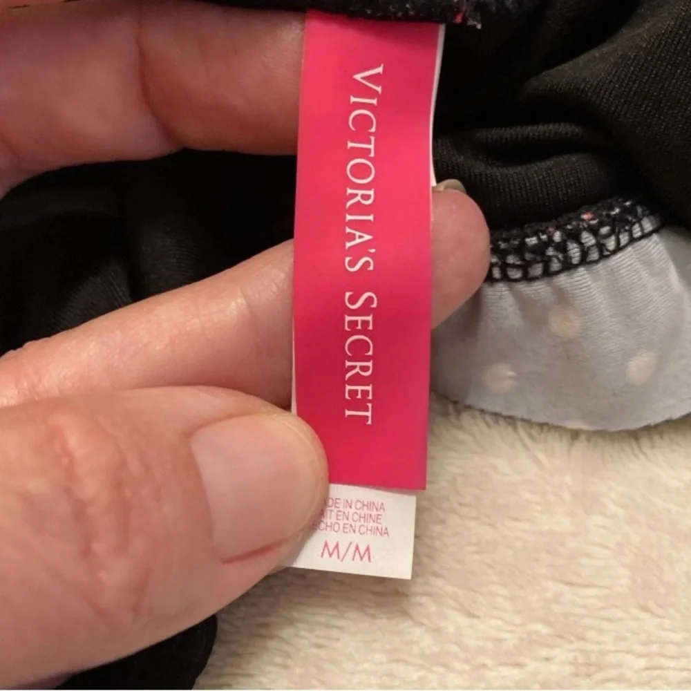 Victoria's Secret Black and Pink Floral Polka Dot Ruffle Bikini